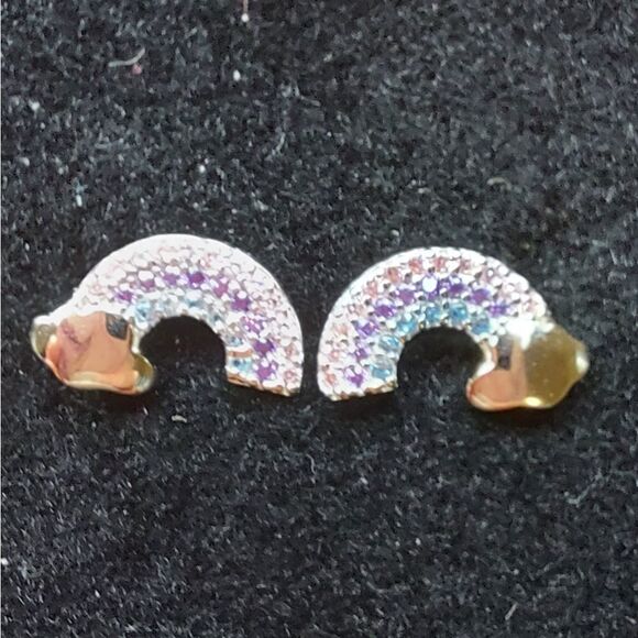 925 Silver Platinum Plated Rainbow Earrings - Picture 4 of 8